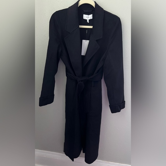 New Reiss Elise Wool Belted Coat in Navy Size 10 - Picture 2 of 8